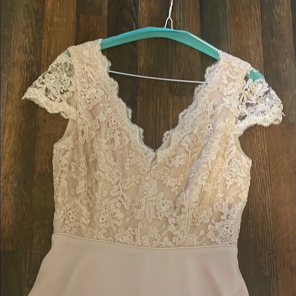 Calvin Klein White V-Neck Flutter Sleeve Wedding Gown